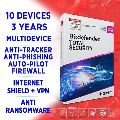 £94.88 • Buy Bitdefender Total Security 2023 Multidevice 10 Devices 3 Years FULL EDITION +VPN