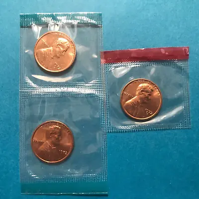 1972 P D S  Lincoln Cents  In US Mint Cello Uncirculated   3 Coins   FREE SHIP • $2.25