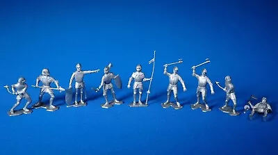 Louis Marx KNIGHTS & VIKINGS Playset—Full Set 9 Silver 54mm KNIGHTS VF+ 1965 • $19.95