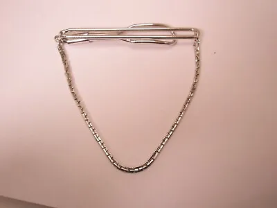 2-1/4  Square Box Chain Silver Tone Vintage Pendant SWANK Tie Bar Clip • $27.49