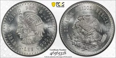 1947-Mo Mexico Cuauhtemoc KM465 5 Peso PCGS MS64 .900 Silver • $95