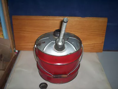 Vintage Red 2 Imperial Gallons Metal Jerry Gas Can Oil Pail + Lid & Spout Canada • $18.40