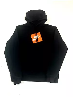 $22.99 • Buy Nike Sweatshirt Mens Medium Pullover Hoodie Black Box Logo Sweater Orange Good