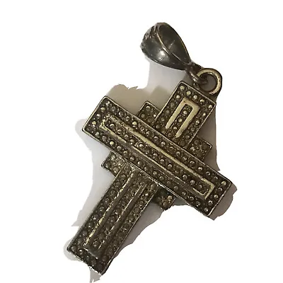 Cross Crucifix Pendant Bold Unisex Vintage Silver Plate Rustic Religious Mens • $4.99