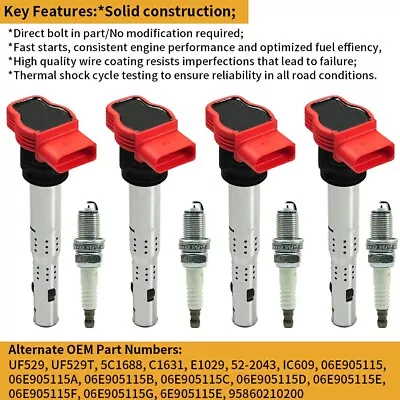 $56.99 • Buy 4 Ignition Coil Spark Plug Pack For Audi TT A4 VW Golf Jetta GTI 2.0L 2.0T UF529
