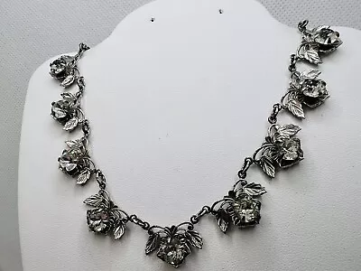 Vintage Clear Rhinestone Silver Tone Leaf Choker Costume Jewelry Necklace • $24.99