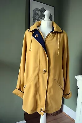 VINTAGE David Barry Navy Blue Mustard Mac Trench Coat Jacket SIZE 12 14 • £20