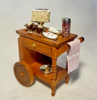 Dollhouse Miniature Wooden Wheeled Sweets Dessert Cart 1:12 Scale • $14