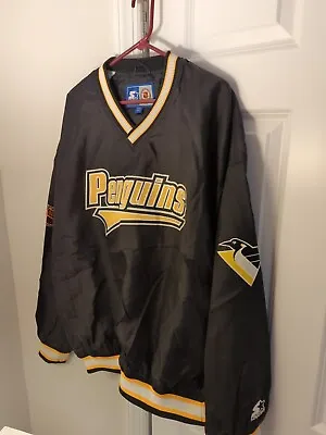 Vintage 90s Pittsburgh Penguins Starter Pullover Windbreaker Jacket Size Large • $27
