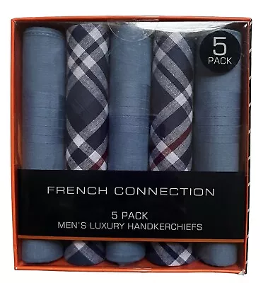 French Connection Men's 5 Pack Luxury Handkerchiefs Blue Plaid New • $16.99