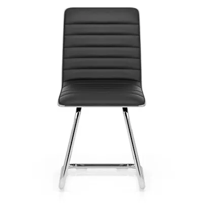 Vesta Chrome Kitchen Dining Chair Black Faux Leather Cantilever Leg • £74.99