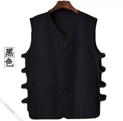 New Summer Men's Tang Suit Cotton Linen Tops V-neck Buckle T-shirt Thin Casual • $17