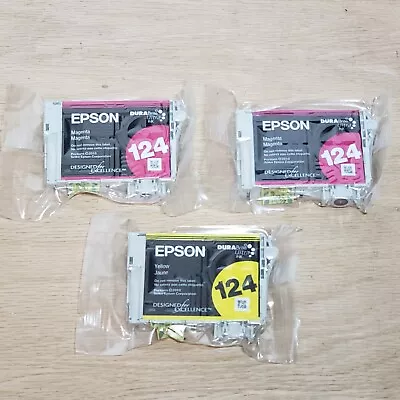 Epson 124 Magenta & Yellow Ink Cartridges Lot Of 3 OEM Genuine Open Box  • $18.99