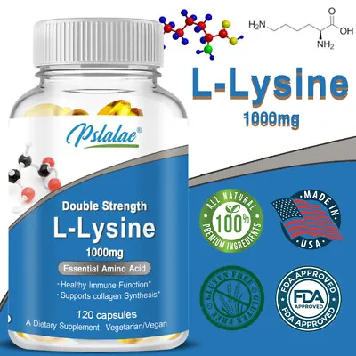 Double Strength L-Lysine Capsules 1000mg - Promote Calcium & Collagen Synthesis • $7.84