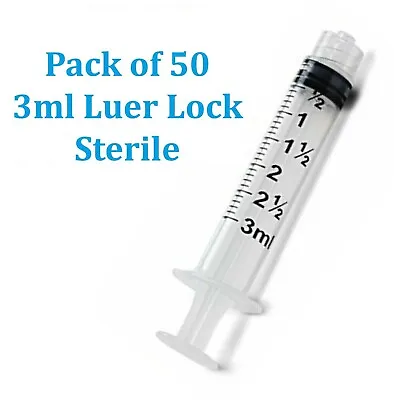 3mL PACK Of 50 SYRINGES 3cc Sterile Syringe Only No Needle - Fast Shipping! • $11.99