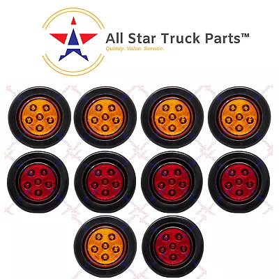 2.5  Round 6 LED Light Truck Trailer Side Marker Clearance Kit 5 Red & 5 Amber • $59.95