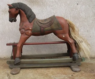 Antique Vintage Wooden Carved Carousel Rocking Horse Child Size Paint Decorated • $551.20