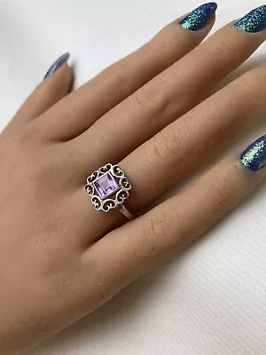 Vintage Inspired Delicate Design 925 Sterling Silver Natural Amethyst Ring • $47.25