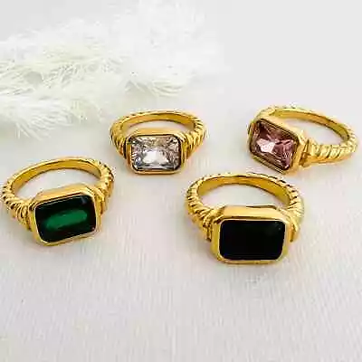 Women's Gold Plated Ring Chunky Gold Gemstone Ring Colorful CZ Ring Gold Rings • $13.95