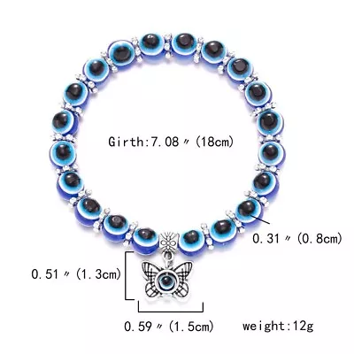 $1.99 • Buy  BLue Lucky Evil Eye Butterfly Round Glass Beads Bracelet