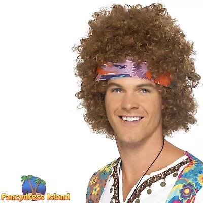 Smiffys 1960s 60's Hippy Afro Wig Headscarf Adults Fancy Dress • £15.99