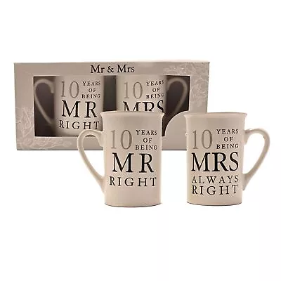 Widdop 10th Wedding Anniversary Mr And Mrs Right Mugs Unique Kitchen Accessory • £12.99