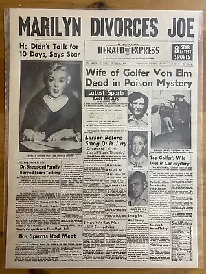 Vintage Newspaper Headline ~ Marilyn Monroe Divorces Yankee Joe Dimaggio 1954 • $14.49