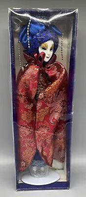 New Orleans Clown Porcelain Doll Mardi Gras Jester Doll 16”  Doll Blue Red • $35