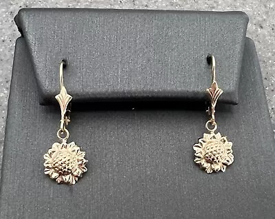 Vintage 14K Yellow Gold Sunflower Drop Dangle Earrings • $135