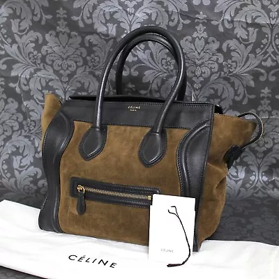 CELINE Luggage Mini Shopper Calfskin Khaki Handbag Shoulder Bag #26 Rise-on • $455.40