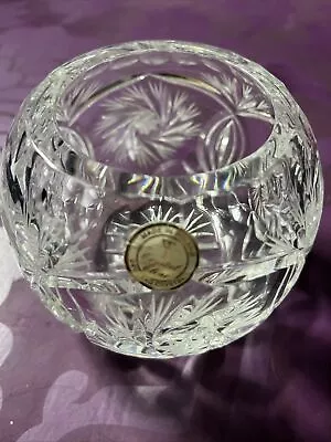 Vintage Polish Cut Etched Lead Crystal Rose Bowl Vase Pineapple Diamond 24% • $8