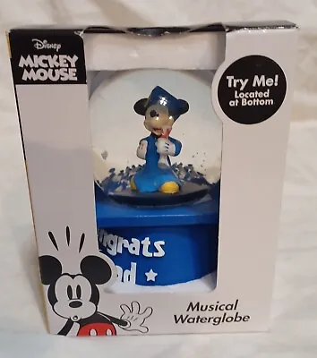 Disney Mickey Mouse   CONGRATS GRAD  Pink Waterglobe / Snowglobe Plays Music New • $23