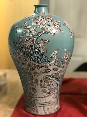 RARE Chinese Pair Vase Marked Qing Dynasty Kangxi Era Birds And Flowers MeiPing • $1500