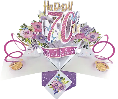 70th Birthday Card 3D Pop Up Card Female Sister Friend Mum Gran Gift Card • £5.99