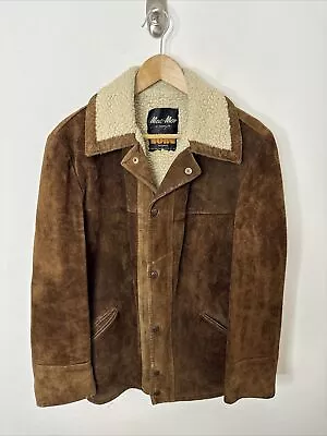 70s Mac Mor Men M Rancher Suede Leather Coat Sherpa Lined Faux Shearling Brown • $95