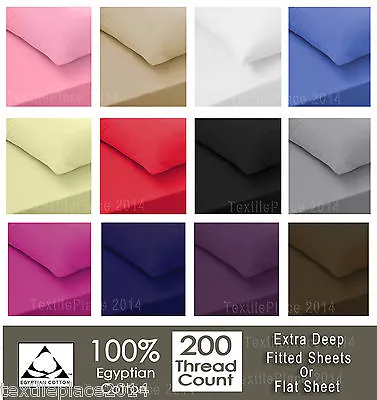 Extra Deep 100% Egyptian Cotton Fitted Sheet 16 /40CM 100% 200 TC All Sizes • £4.49