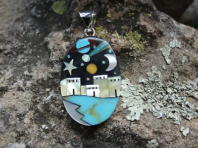 Old Pueblo Galaxy Night Sky Sterling Silver 925 Gemstone Micro Inlay Pendant I68 • $89.95