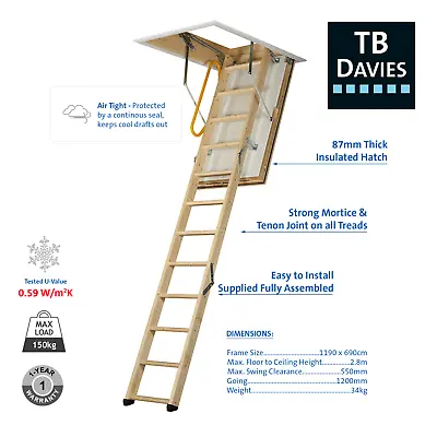 £329.99 • Buy TB Davies LuxFold Timber Folding Loft Ladder 70cm X 120cm (280cm) Attic Stairs