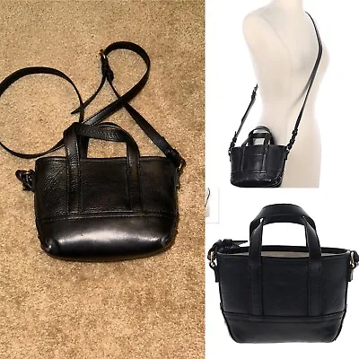 J Crew Black Leather Mini Montauk Tote Crossbody Bag 5   H X 6  W X 3.5  D • $25