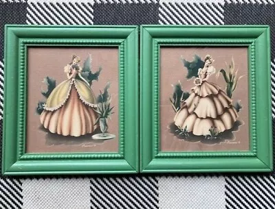 Vintage Pair Of Turner Prints Shabby Chic Southern Belle Women 1940s • $9.99