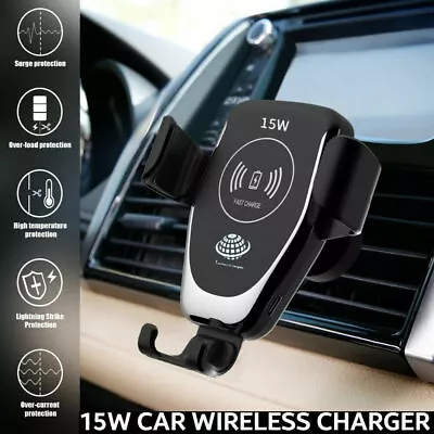 Automatic Clamping 15W Qi Wireless Car Charger Fast Charging Mount Phone Holder • £11.95