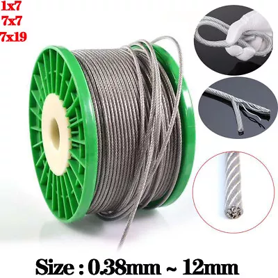 A2 Stainless Steel Wire Rope Cable Transparent PVC Plastic Coated 0.38mm ~ 12mm • £1.74