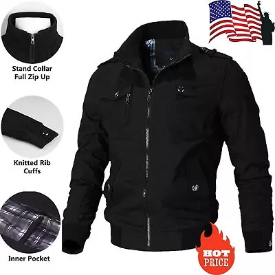 Men's Stand Up Tactical Jacket Motorcycle Riding Jacket Multi-Pocket Buttoned Cu • $32.96