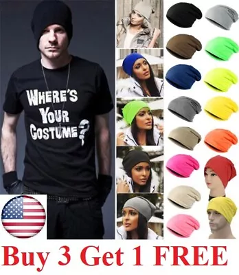 Beanie Thin Plain Knit Hat Baggy Cap Cuff Slouchy Skull Hats Ski Unisex Hip Hop • $4.59