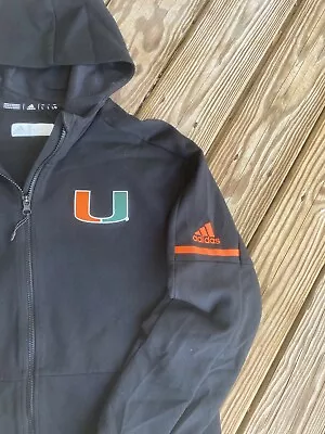 Adidas University Miami Football Men’s Large Black UM Full Zip Hoodie Sweatshirt • $34