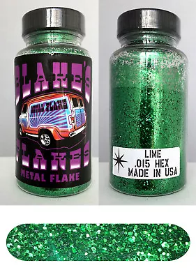 Blakes Metal Flake .015 Lime Green Hot Rod Custom Paint Job Automotive 2oz Jar • $14.95