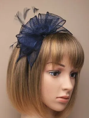 £13.85 • Buy Navy Blue Fascinator Alice Hair Band With Stiffened Net Loops And Feather Ten...
