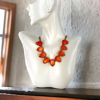 J Crew Orange Teardrop Stone Gold Statement Necklace • $18.86