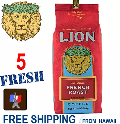 5 Pack FRENCH ROAST DARK Full Bodied Intense 10oz GROUND APG LION COFFEE Hawaii • $86.80