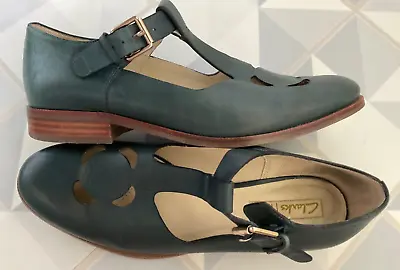 £44.99 • Buy Orla Kiely @ Clarks Teal Blue Green Leather Bobbie Flat T-bar Cutout Shoes 6 D